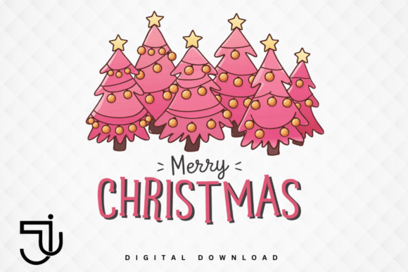 Pink Merry Christmas Trees Xmas PNG: A Festive Design Asset