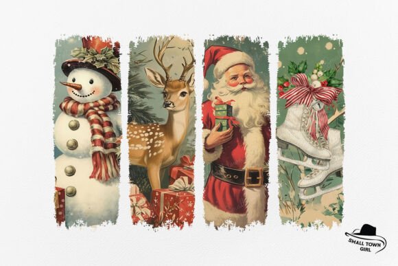 Retro Christmas Charm: Santa, Reindeer & Snowman Graphics