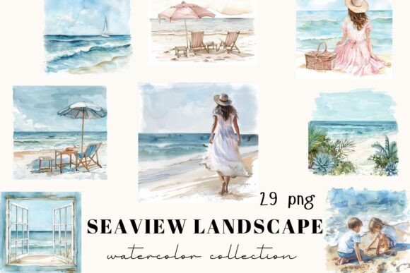 Seaview Watercolor Landscapes: A Coastal Touch for Your Projects