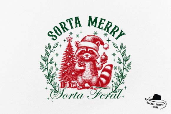 Sorta Merry Sorta Feral Raccoon Xmas Png: A Design Asset with Character