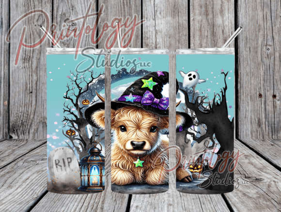 Spooky & Adorable: Halloween Highland Cow Tumbler Wrap